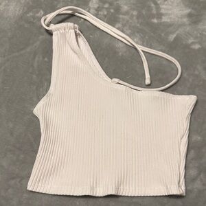 Aerie White Ribbed One-Shoulder Crop Top